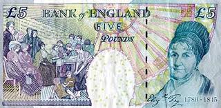 Elizabeth Fry on the back of the £5 note